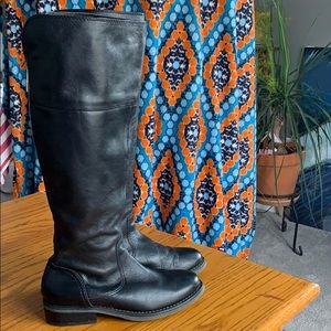 Aldo Tall Black Leather Boots with Gold Zipper